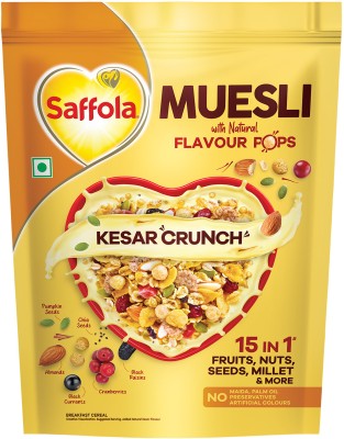 Saffola Muesli Kesar Crunch with Flavour Pops, 15 in 1 Fruit, Nuts, Millet & more Pouch(450 g)