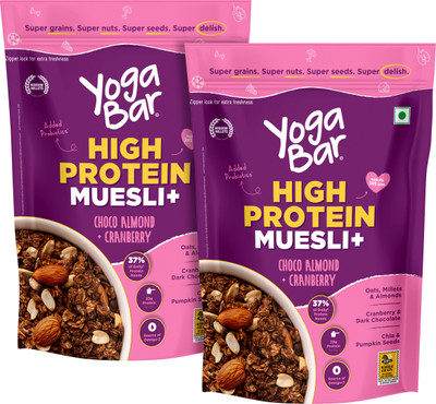 Yogabar Protein Muesli 1.7kg Choco Almond&Cranberry with Probiotics and Omega 3|850g x 2 Pouch(2 x 850 g)