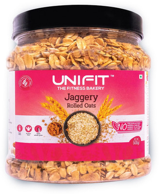 Unifit by Natural Jaggery Oats Healthy Breakfast High Fiber & Rich Source of Protein Plastic Bottle(400 g)