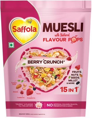 Saffola Muesli Berry Crunch with Flavour Pops, 15 in 1 Fruit, Nuts, Millet & more Pouch(450 g)