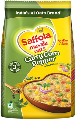 Saffola Masala Oats | Curry Corn Pepper |Anytime Snack| Ready in 3 mins Millets Goodness Pouch(500 g)