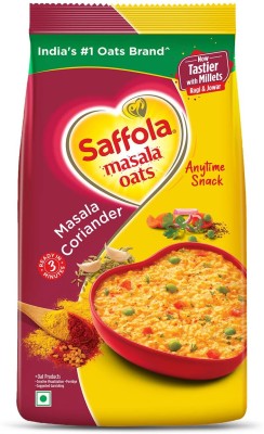 Saffola Masala Oats |Masala Coriander|Anytime Snack |Ready in 3 mins |Millets Goodness Pouch(500 g)