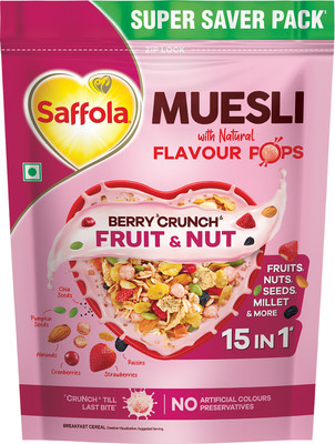 Saffola Muesli Berry Crunch with Flavour Pops, 15 in 1 Fruit, Nuts, Millet & more Pouch(700 g)