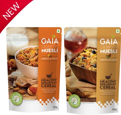 GAIA Crunchy Muesli - Nutty Delight, Fruit & Nut 750g Combo Pack Pouch(2 x 750 g)