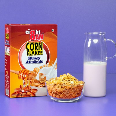 8AM Corn Flakes Honey & Almond, Healthy, Crunchy & Tasty Snack, Breakfast Cereal Box(2 x 300 g)