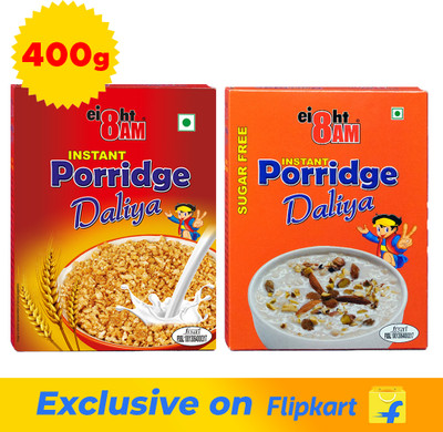 8AM Instant Porridge + Sugar free Porridge Combo | Healthy & Nutritious Wheat Daliya Box(2 x 200 g)