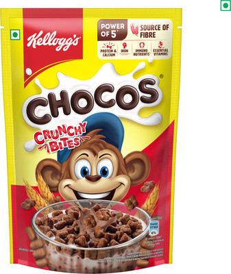Kellogg's Chocos Crunchy Bites | Source of Calcium & Fibre, High Protein | Kids Breakfast Pouch(375 g)