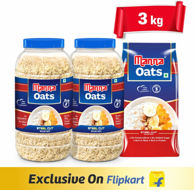 Manna by Manna Oats (2Jar+1Pouch) Gluten Free| High Fibre & Protein | Good for Diabetics Plastic Bottle(3 x 1 kg)