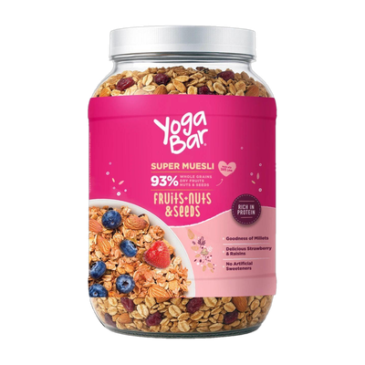 Yogabar Muesli 1kg Jar |Fruits Nuts&Seeds|Breakfast Cereal with High Protein|Saver Pack Jar(1 kg)