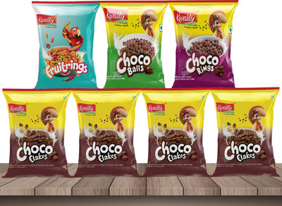 Kwality With Chocos, Fruit rings, Breakfast Cereal for Kids Pouch(7 x 18.57 g)