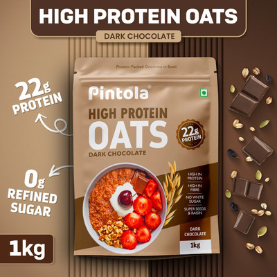 Pintola 22g High Protein Oats, Dark Chocolate, Oats for weight loss, Breakfast Cereals Pouch(1 kg)