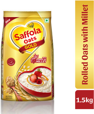 Saffola Oats Gold, Rolled Oats With Millet, Creamy Oats Pouch  (1.5 Kg) For Rs. 176 @ 56 %