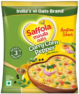 Saffola Masala Oats | Curry Corn Pepper |Anytime Snack| Ready in 3 mins Millets Goodness Pouch(38 g)