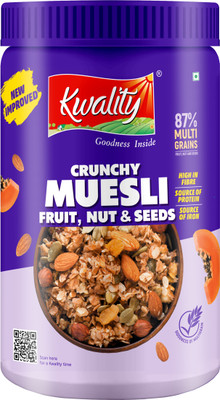 Kwality Crunchy Muesli Fruit & Nut, 76% Multigrains, High in Fibre & Protein, Breakfast Jar(1 kg)