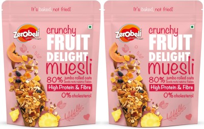 Zerobeli Crunchy High Fiber Fruit Delight Muesli | Source of Protein |Zero Cholesterol Pouch(2 x 425 g)