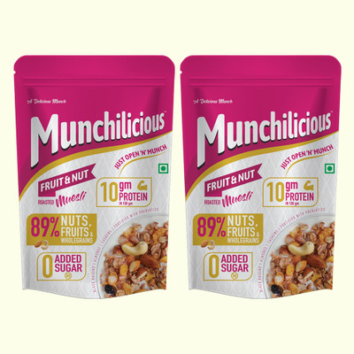 MUNCHILICIOUS Muesli Fruit & Nut| High in Protein & Fiber | Ready To Eat K(2 x 350 g) Pouch(2 x 350 g)