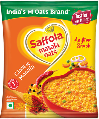 Saffola Masala Oats, Classic Masala Anytime Snack Ready in 3 mins No added preservatives Pouch(38 g)