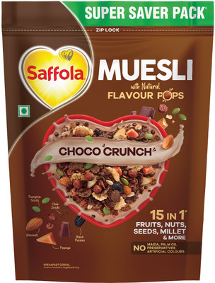 Saffola Muesli Choco Crunch with Flavour Pops, 15 in 1 Fruit, Nuts, Millet & more Pouch Pouch(700 g)