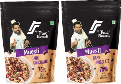 True Elements RS Muesli Dark Chocolate 75% Nuts, Seeds And Whole Grain Pouch  (2 X 400 G) For Rs. 245