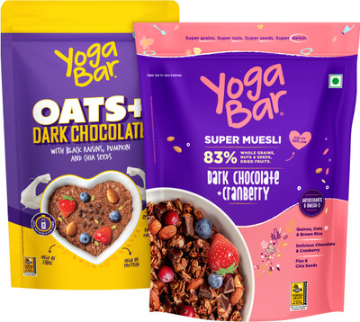 Yogabar Oats&Muesli 800g Dark Chocolate Cranberry Muesli|Dark Chocolate Oats|800gx2 Pouch(2 x 400 g)