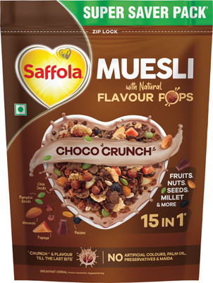 Saffola Muesli Choco Crunch with Flavour Pops, 15 in 1 Fruit, Nuts, Millet & more Pouch Pouch(700 g)