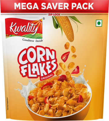 Kwality Corn Flakes, Natural Source of Vitamins, Iron & Proteins, Breakfast Cereal Pouch(1.2 kg)