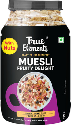 True Elements Crunchy Fruity Delight Muesli, Ready To Eat Breakfast cereal, High in Fibre Plastic Bottle(900 g)