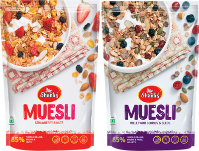 shanti's Diet Muesli Strawberry & Berries Breakfast Cereals High Protein Gym Muesli Pouch(2 x 500 g)