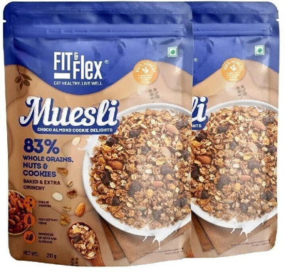 FIT & Flex Muesli Choco Almond cookie delight Crunch Zero Cholesterol Low Added Sugar Pouch(2 x 210 g)