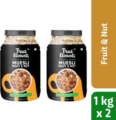 True Elements Fruit and Nut Muesli, Wholegrain Breakfast Muesli, High in Fibre and Iron Plastic Bottle(2 x 1 kg)