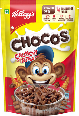 Kellogg's Chocos Crunchy Bites | Source of Calcium & Fibre, High in Protein | Kids Cereal Pouch(375 g)