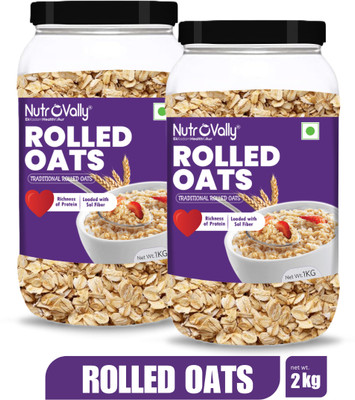 NutroVally - Rolled Oats | Healthy Breakfast for Weight Loss | Gluten Free & Fiber Rich Jar(2 x 1 kg)