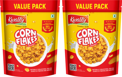 Kwality Corn Flakes, Natural Source of Vitamins, Iron & Proteins, Breakfast Cereal Pouch(2 x 0.5 kg)