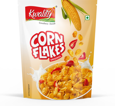 Kwality Corn Flakes Original, 99% Fat-Free, Vitamins, Iron & Proteins, Breakfast cereals Pouch(145 g)
