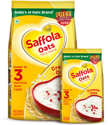Saffola Rolled Oats,Creamy 100% Natural, High Protein & Fibre, Healthy Cereal, Pouch(1 kg)