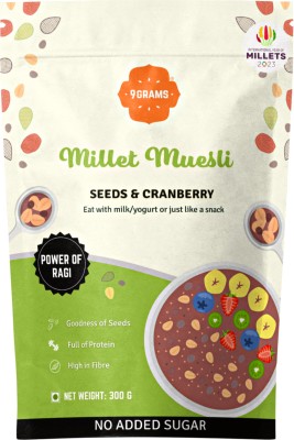 9grams Wholegrain & Millet Muesli | No added sugar, 12g Protein per serving, Use as Breakfast Cereal or Healthy Snack | Seeds & Cranberry, 300g Pouch(300 g)