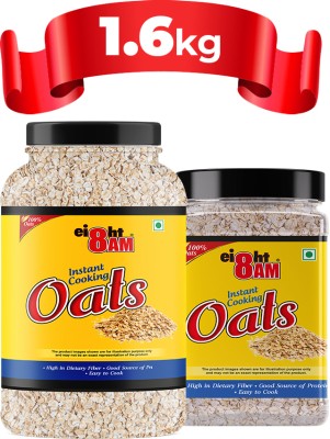 8AM Instant Plain Oats 1.1kg + 500g Jar, Healthy, Tasty & Nutritious Snack Plastic Bottle(2 x 800 g)