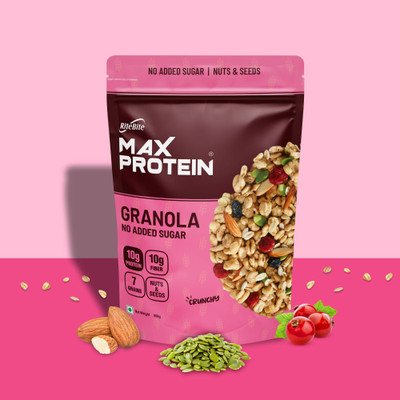 RiteBite Max Protein Granola|Nuts & Seeds,0 Added Sugar| 10g Protein Breakfast Cereals|10g Fiber Pouch(500 g)