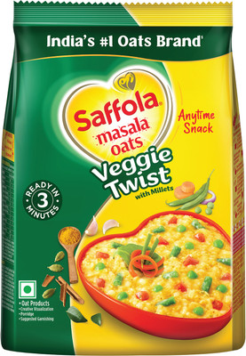 Saffola Masala Oats Veggie Twist, Anytime Snack, Ready in 3 mins, No added preservatives Pouch(225 g)