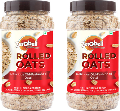 Zerobeli High Fiber Rolled Oats | Source of Protein, Gluten Free | Helps Curb Cravings Plastic Bottle(2 x 0.6 kg)
