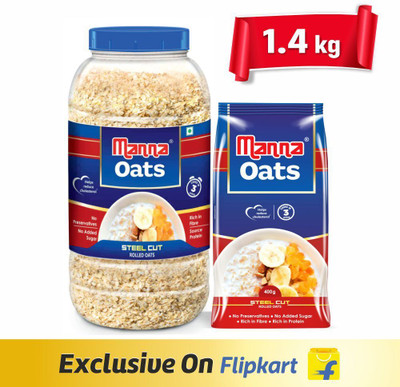 Manna (1kg x 1 Jar and 0.4kg x 1 Pouch)|Steel Cut Rolled Oats Plastic Bottle(2 x 0.7 kg)