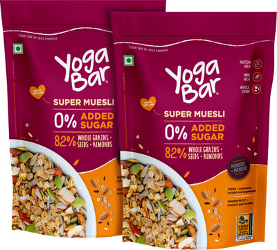Yogabar Muesli 800g No Added Sugar|Breakfast Muesli with Probiotics & Prebiotics Pouch(2 x 400 g)