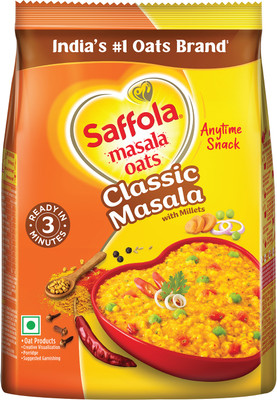 Saffola Masala Oats Classic Masala, Anytime Snack, Ready in 3 mins, Millets Goodness Pouch(225 g)