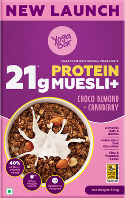 Yogabar Protein Muesli 350g, Choco Almond & Cranberry with Probiotics & Omega-3 Pouch(350 g)