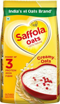 Saffola Rolled Oats, Delicious Creamy Oats, High Protein & Fibre, Healthy Cereal Pouch(1 kg)