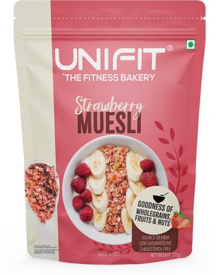 Unifit Strawberry Muesli for Healthy Breakfast Cereals High in Antioxidants & Crunchy Pouch(375 g)