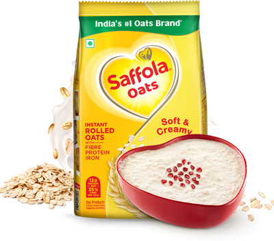 Saffola Rolled Oats, Delicious Creamy Oats, High Protein & Fibre, Healthy Cereal Pouch(1 kg)