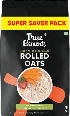 True Elements Rolled Oats, Wholegrain Breakfast, High Protein and Fibre oats for weight loss Pouch