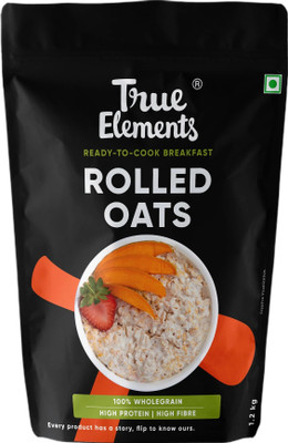 True Elements Rolled Oats, Wholegrain Breakfast, High Protein and Fibre for Weight Loss Plastic Bottle(1.2 kg)
