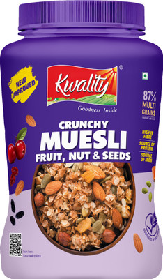 Kwality Crunchy Muesli Fruit,Nut &Seed 87% Multigrains,High in Fibre,Protein & Iron Jar(1 kg)
